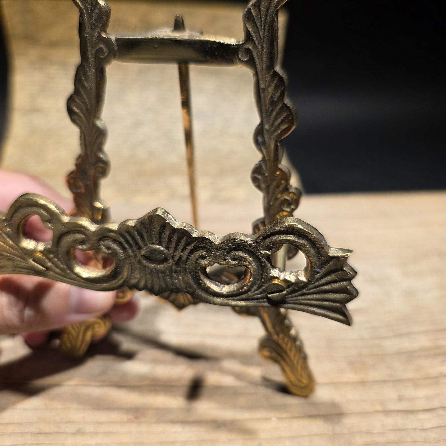 9" Vintage Antique Style Ornate Brass Display Miniature Brass Desk Easel