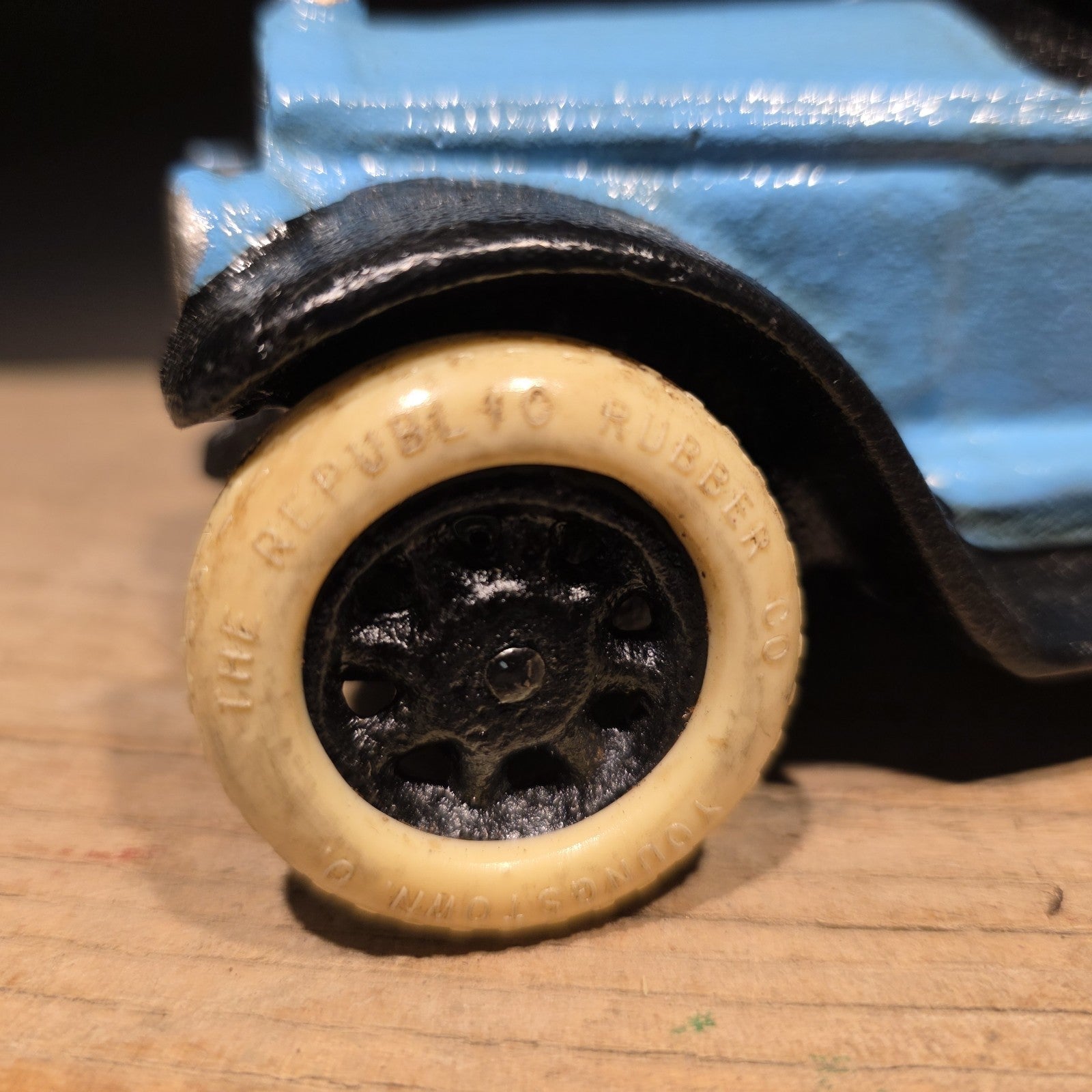 8" Antique Vintage Style Blue Cast Iron Toy Race Car
