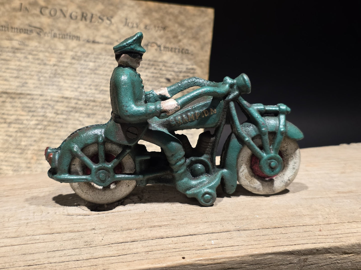 7" Vintage Cast Iron Police Motorcycle Toy Champion Patrol Officer Antique Style