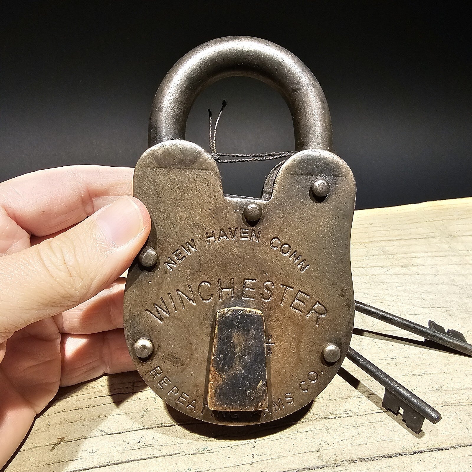 5" Antique Vintage Style Cast Iron Winchester Firearms Ammo Box Padlock Lock