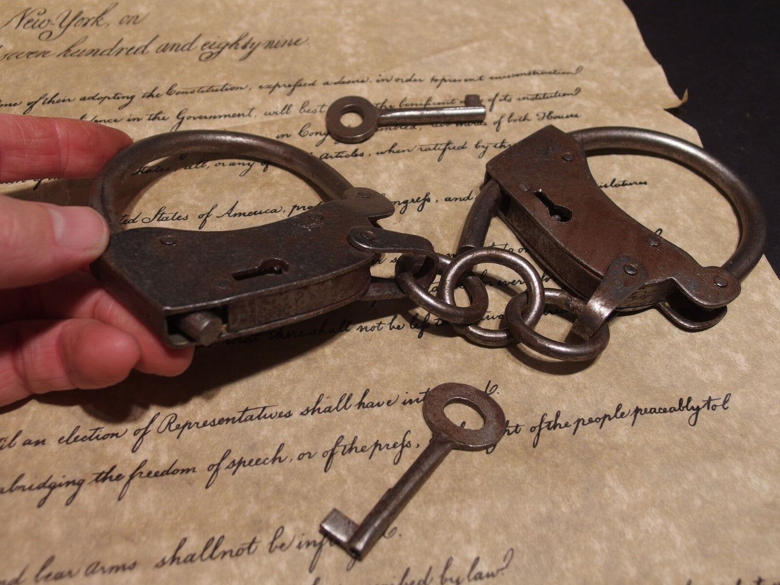 Antique Vintage Style 1904 Judd Iron Handmade Handcuffs Shackles