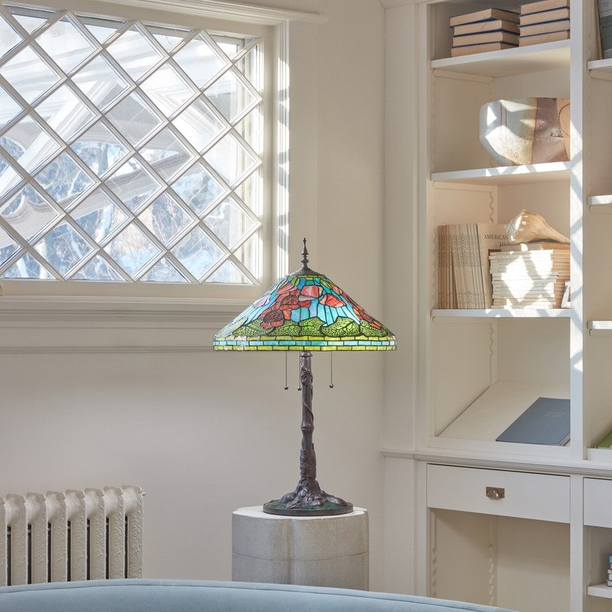 29.5"H Tiffany-Style Stained Glass Poppies Table Lamp