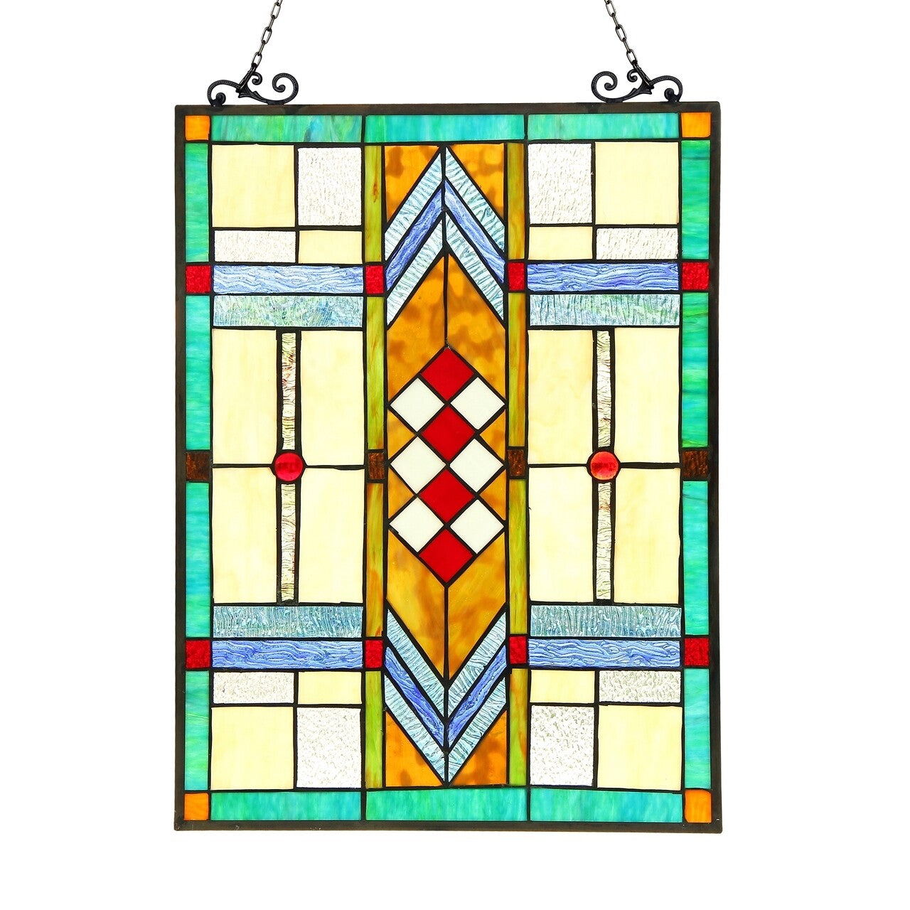 24.6" Antique Style Mission Stained Glass Window Hanging Panel Suncatcher