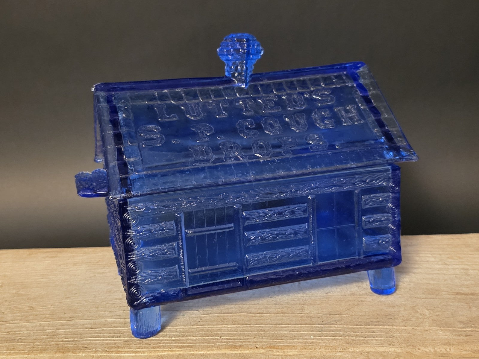 Vintage Style Cobalt Blue Depression Glass Cabin Candy Dish Box