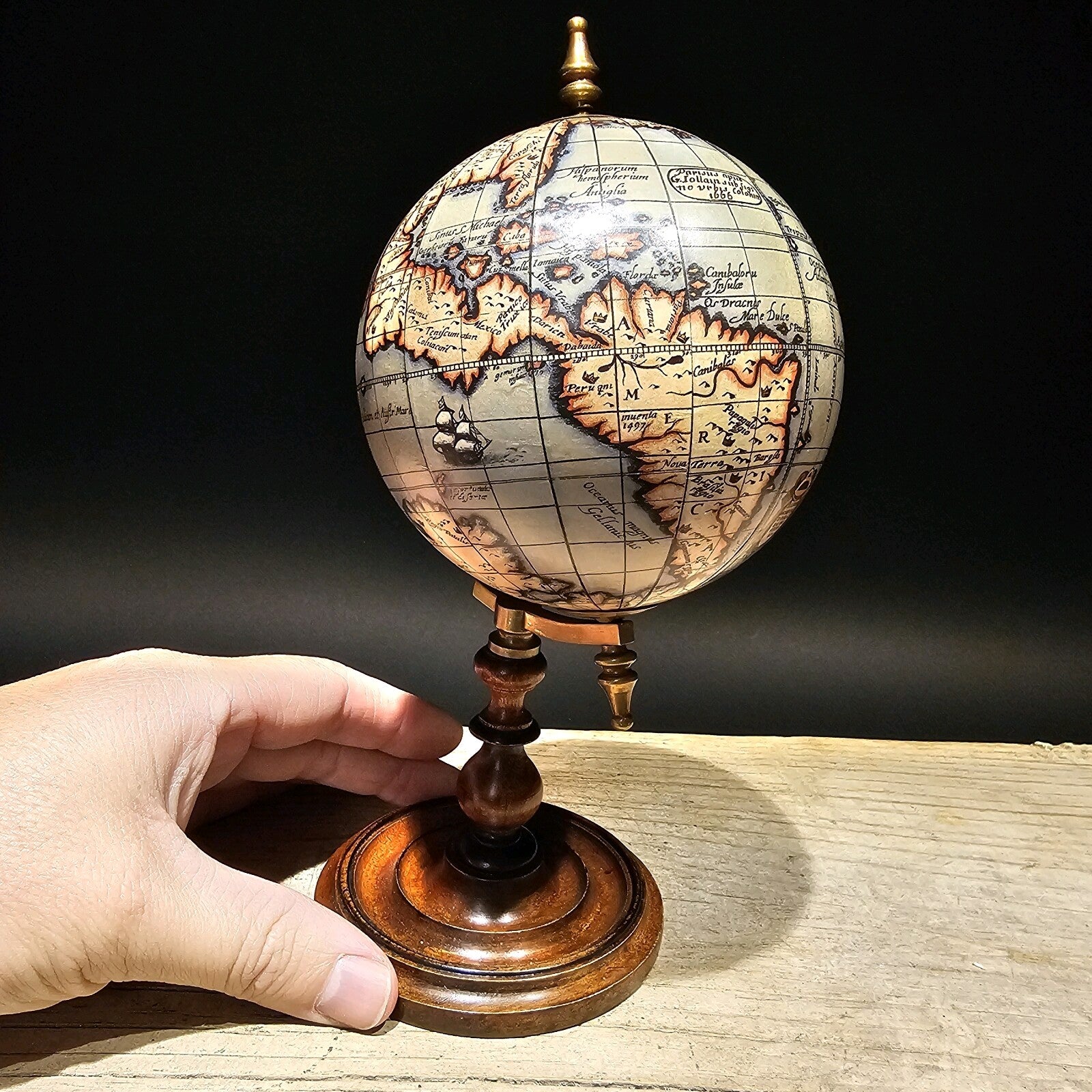 Old World Style 8" Globe w Turned Wood Stand