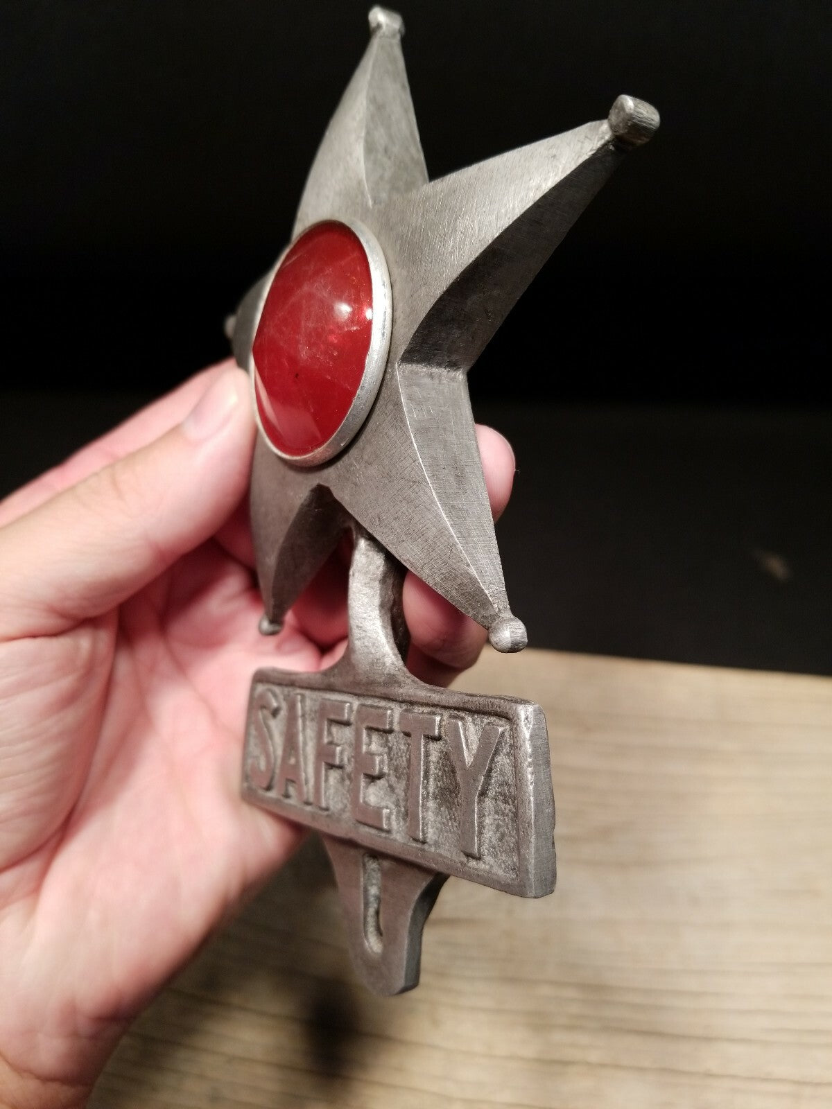 Antique Vintage Style Cast Aluminum Safety Star Car License Plate Fob Topper