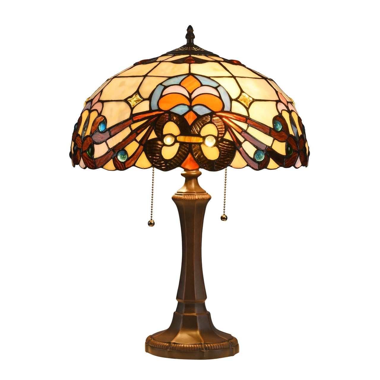 21.85" 2 Light Pull Chain Stained Glass Victorian Table Lamp