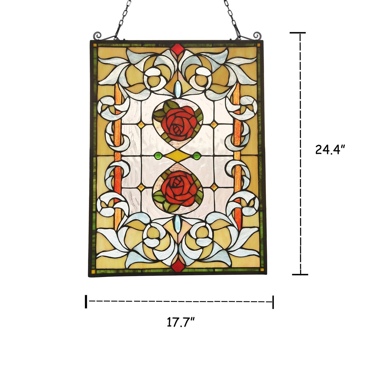 24.6" Antique Vintage Style Stained Glass Window Hanging Panel Suncatcher