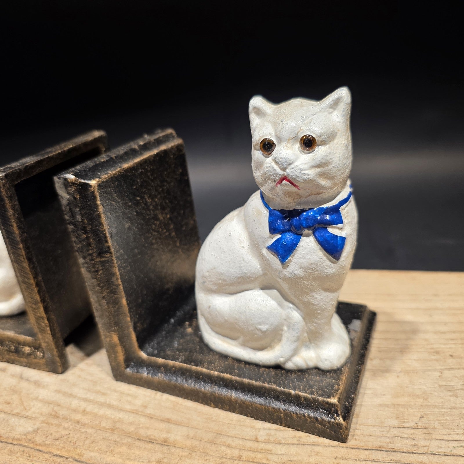 Pair of Vintage Style Cast Iron White Cat Bookends