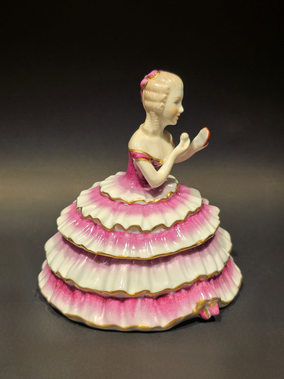 6"  Vintage Style Porcelain Half Doll Powder Box Lady Figurine Vanity Trinket