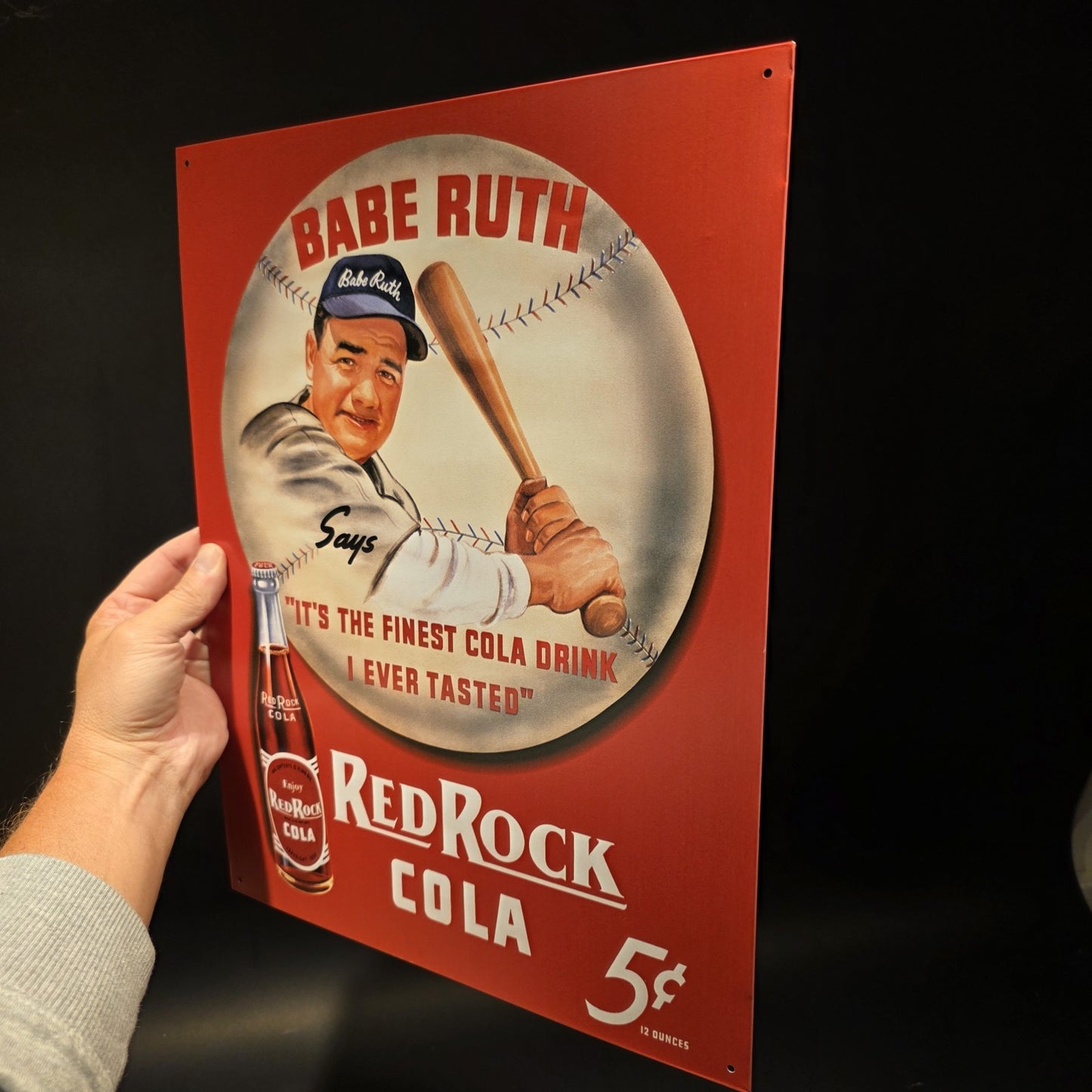 16" Vintage Style Babe Ruth Baseball Red Rock Cola Advertising Sign