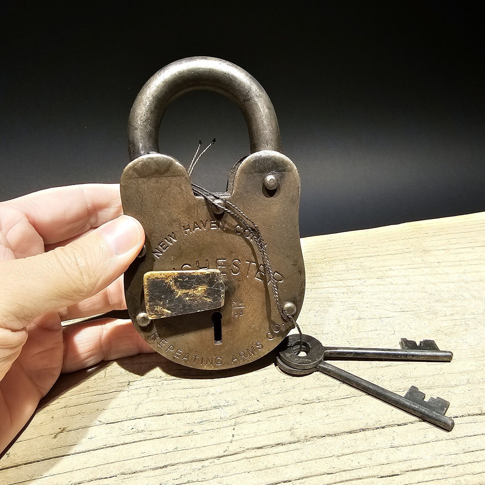 5" Antique Vintage Style Cast Iron Winchester Firearms Ammo Box Padlock Lock