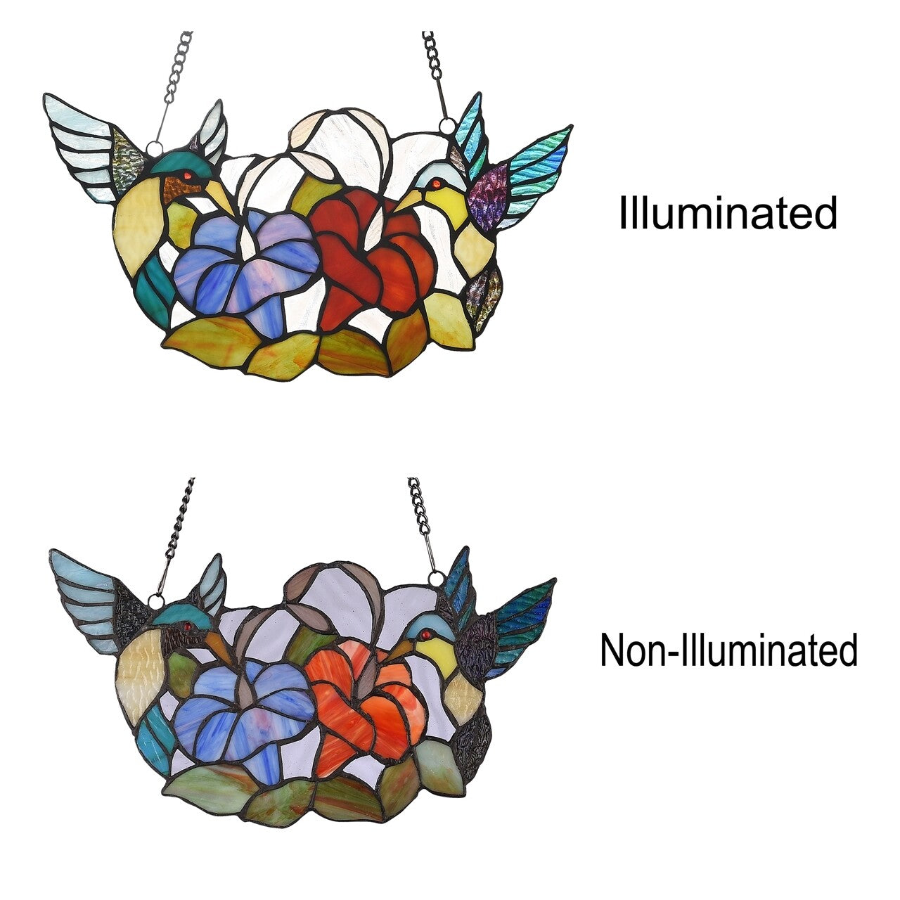 14.6 " Humming Bird Stained Glass Window Hanging Panel Suncatcher