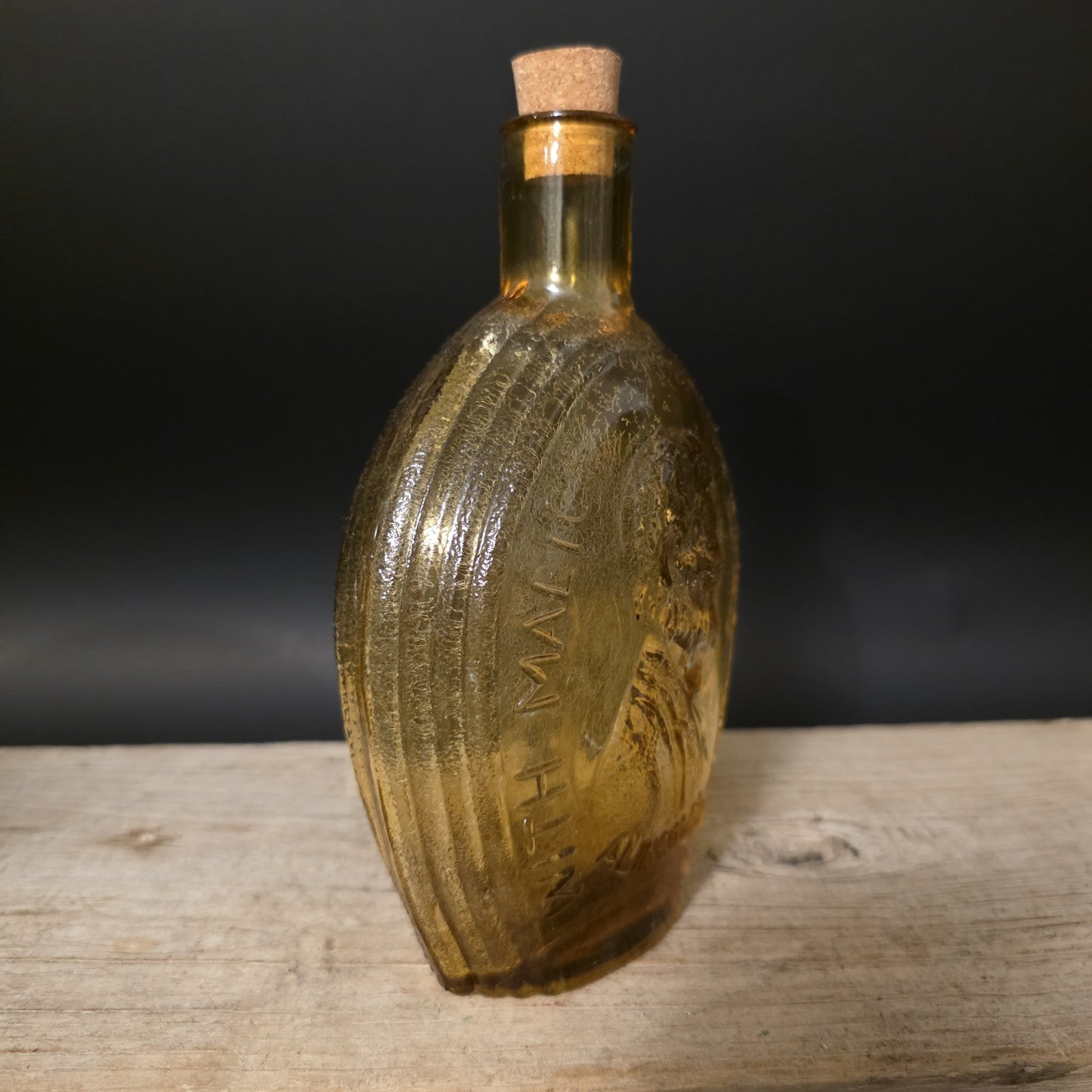8" Vintage Style Amber Glass Abraham Lincoln Decanter Flask Bottle