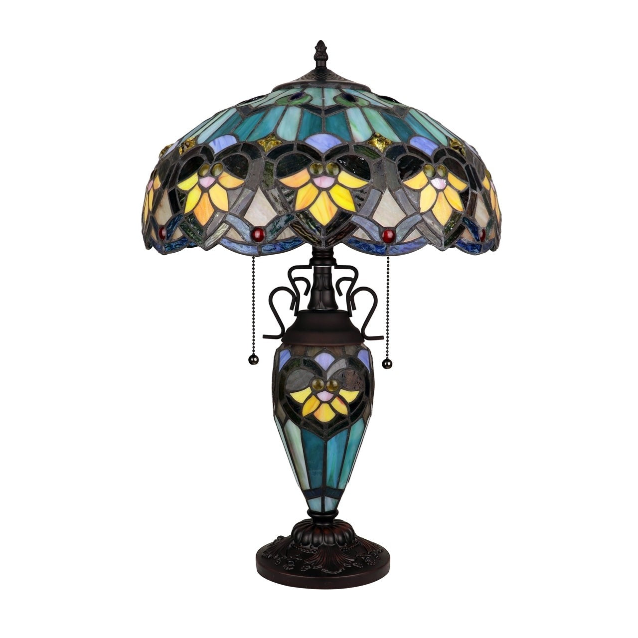 23.6" Antique Vintage Style Stained Glass Lighted Base Table Lamp
