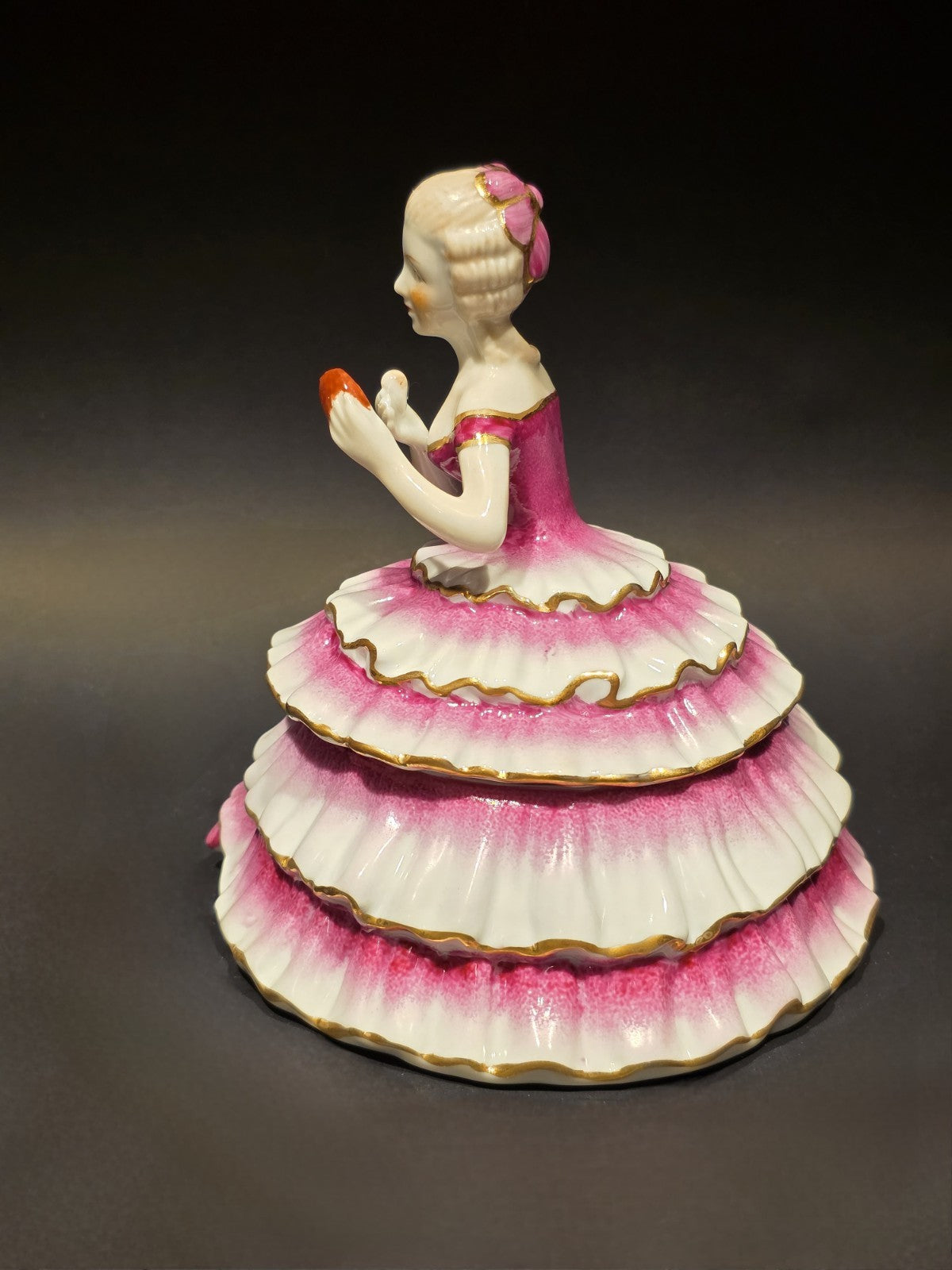 6"  Vintage Style Porcelain Half Doll Powder Box Lady Figurine Vanity Trinket