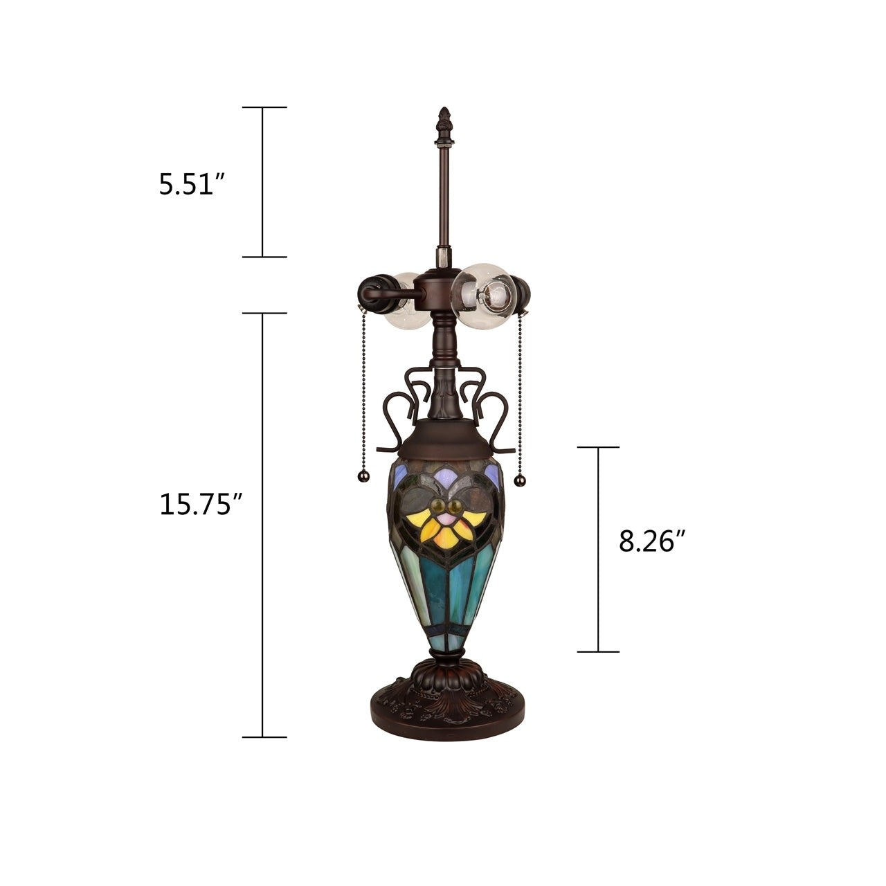 23.6" Antique Vintage Style Stained Glass Lighted Base Table Lamp