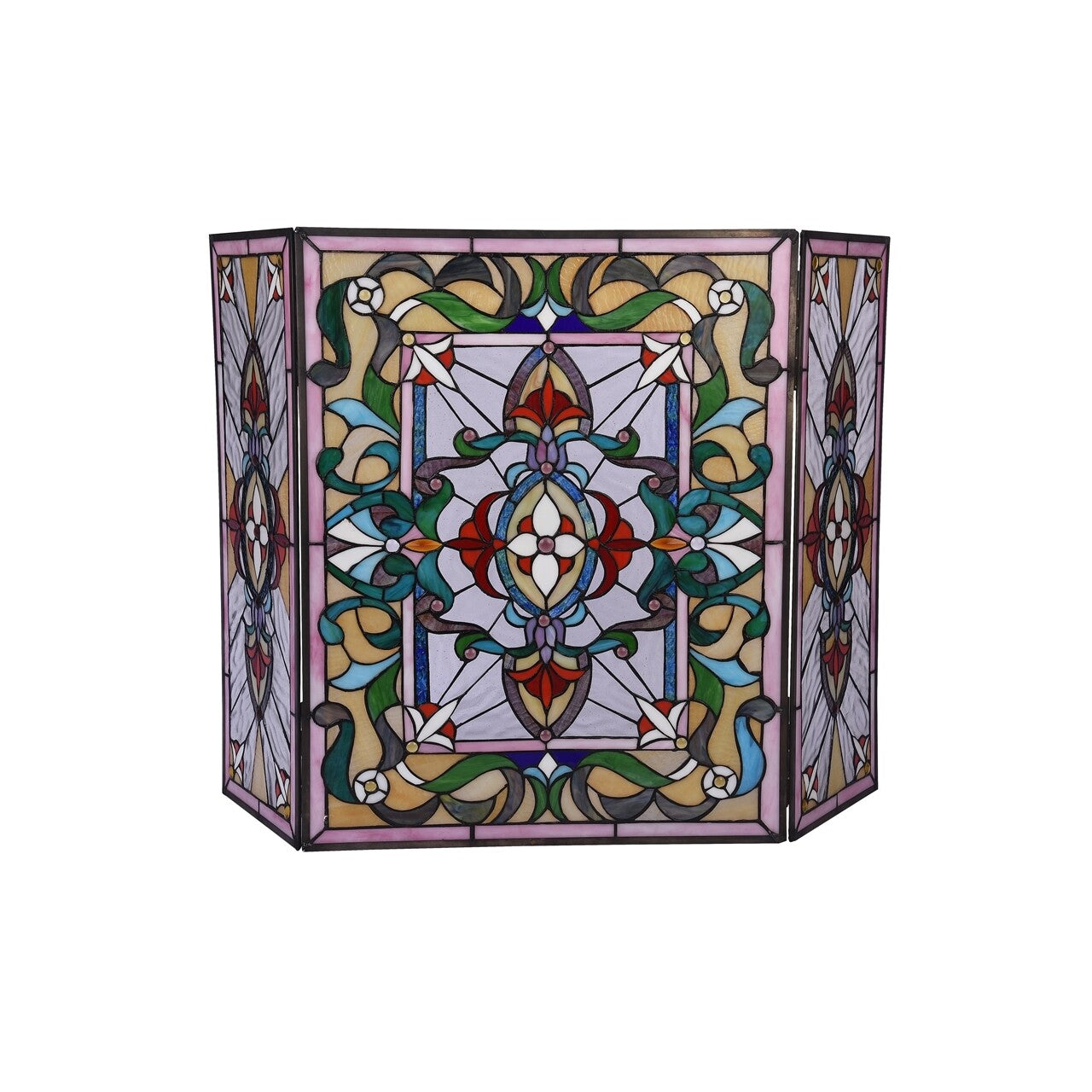 44" Folding Stained Glass Fireplace Screen