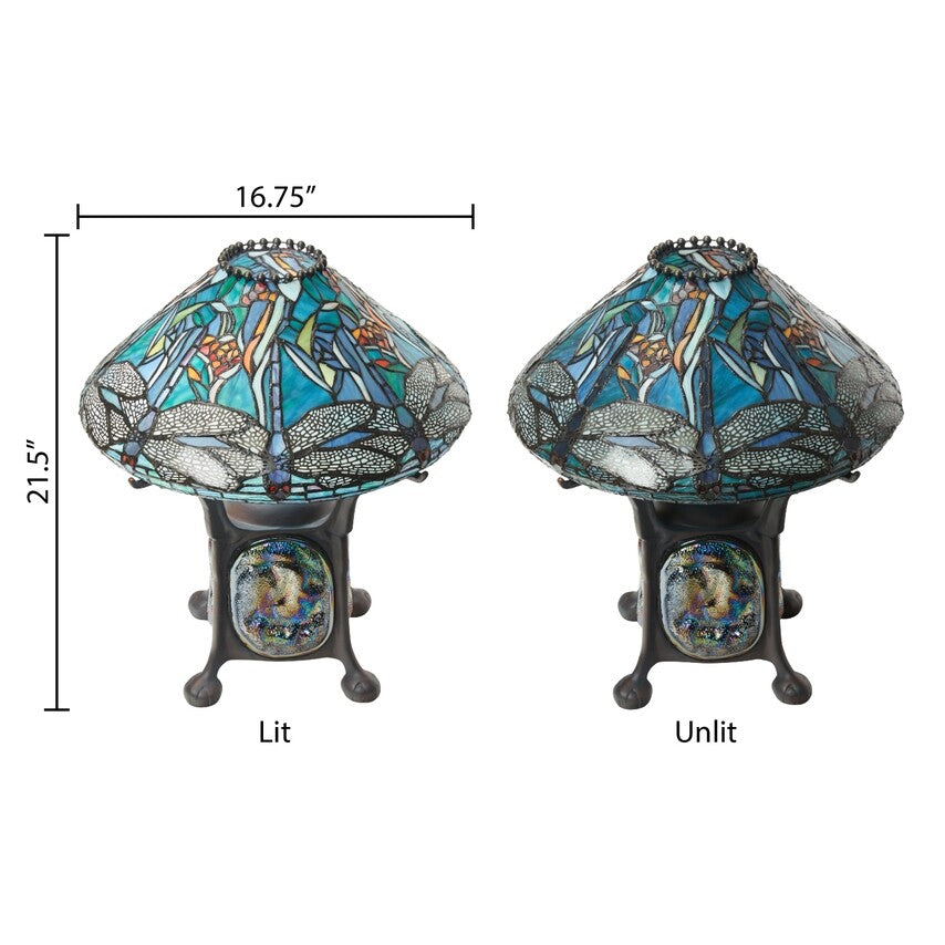 21.5" Blue Stained Glass Dragonfly Turtleback Table Lamp