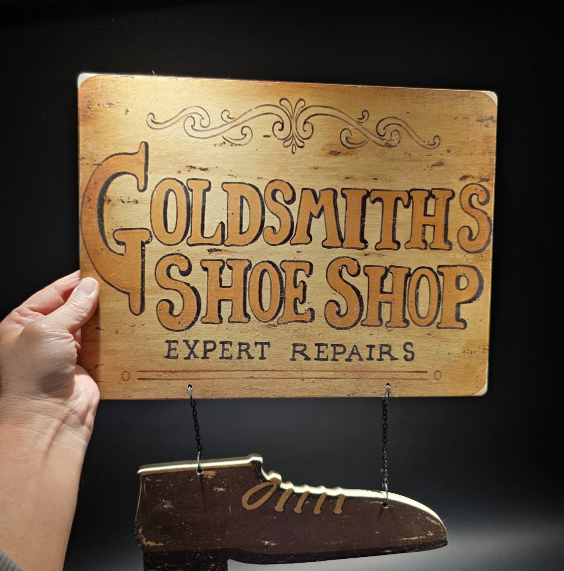 14" Vintage Style Shoe Shop Trade Sign – Cobbler Folk Art Americana Hanging Sign