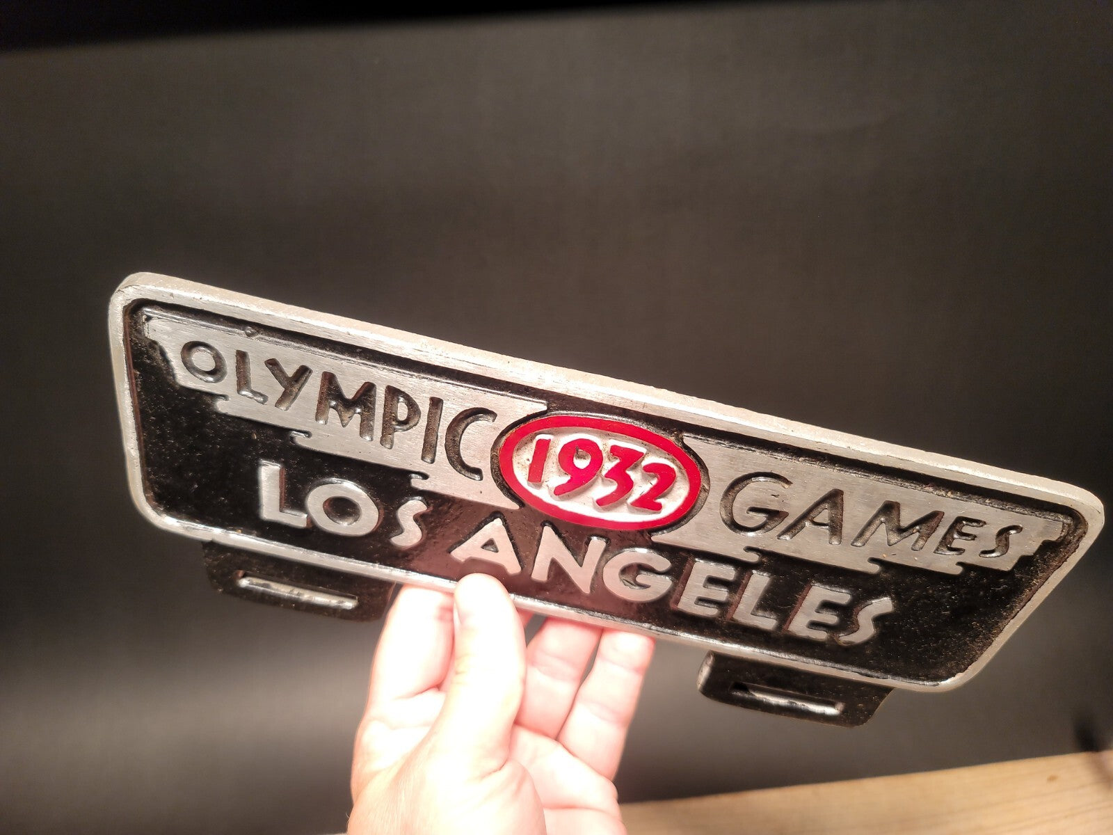 Antique Vintage Style Aluminum Olympic Games 1932 License Plate Fob Topper