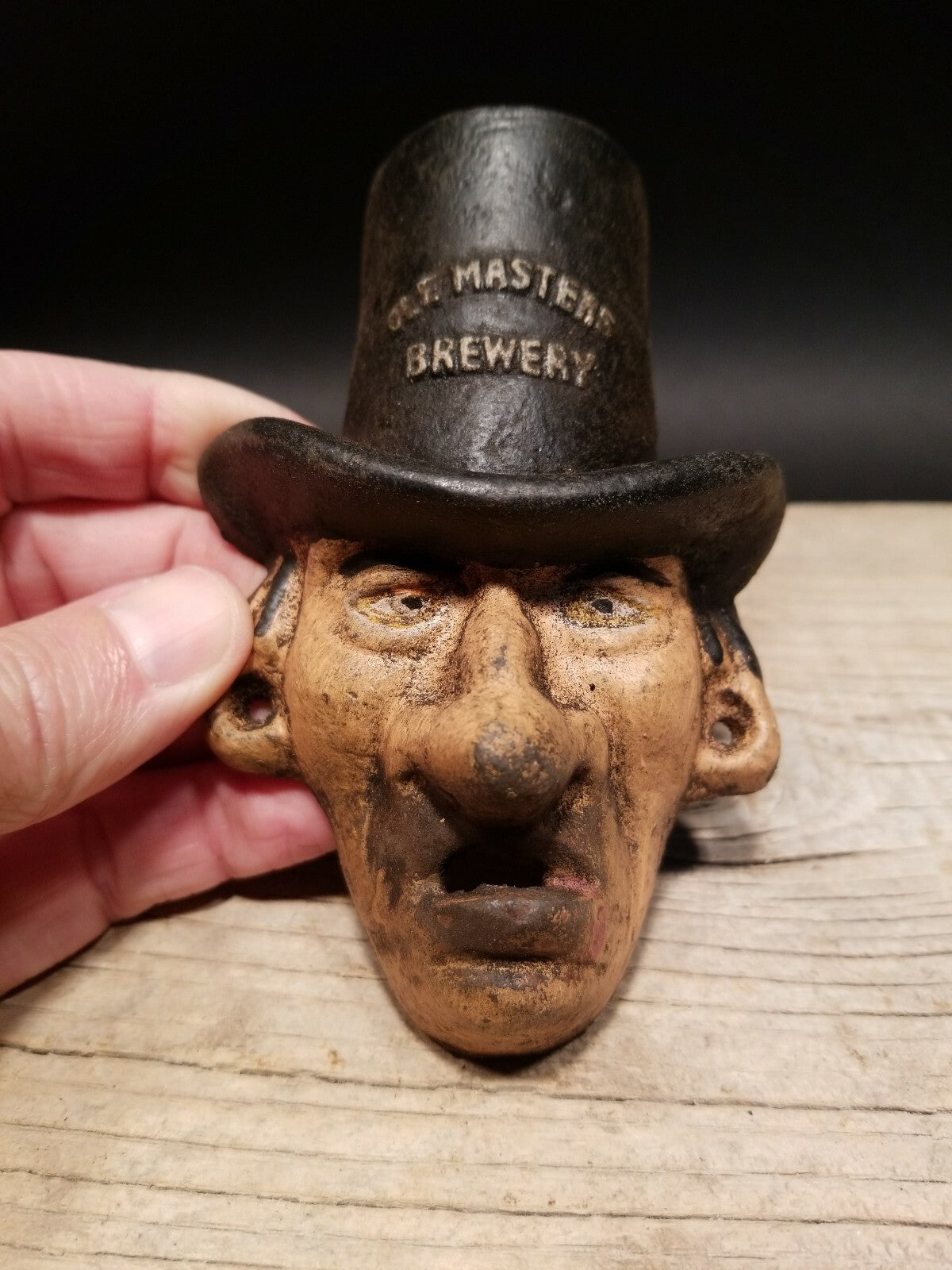 Antique Vintage Style Cast Iron Ole Masters Folk Art Figural Beer Bottle Opener