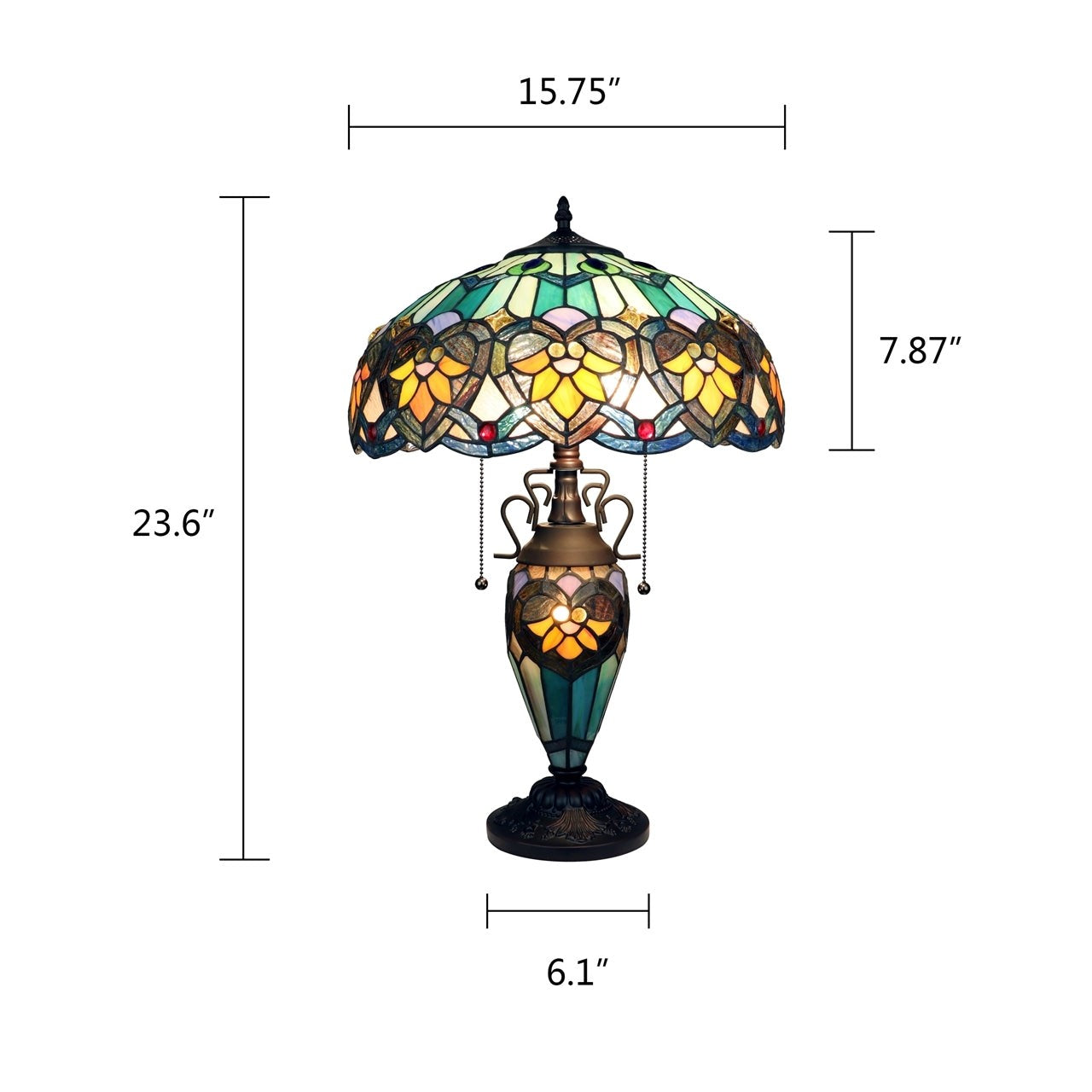 23.6" Antique Vintage Style Stained Glass Lighted Base Table Lamp