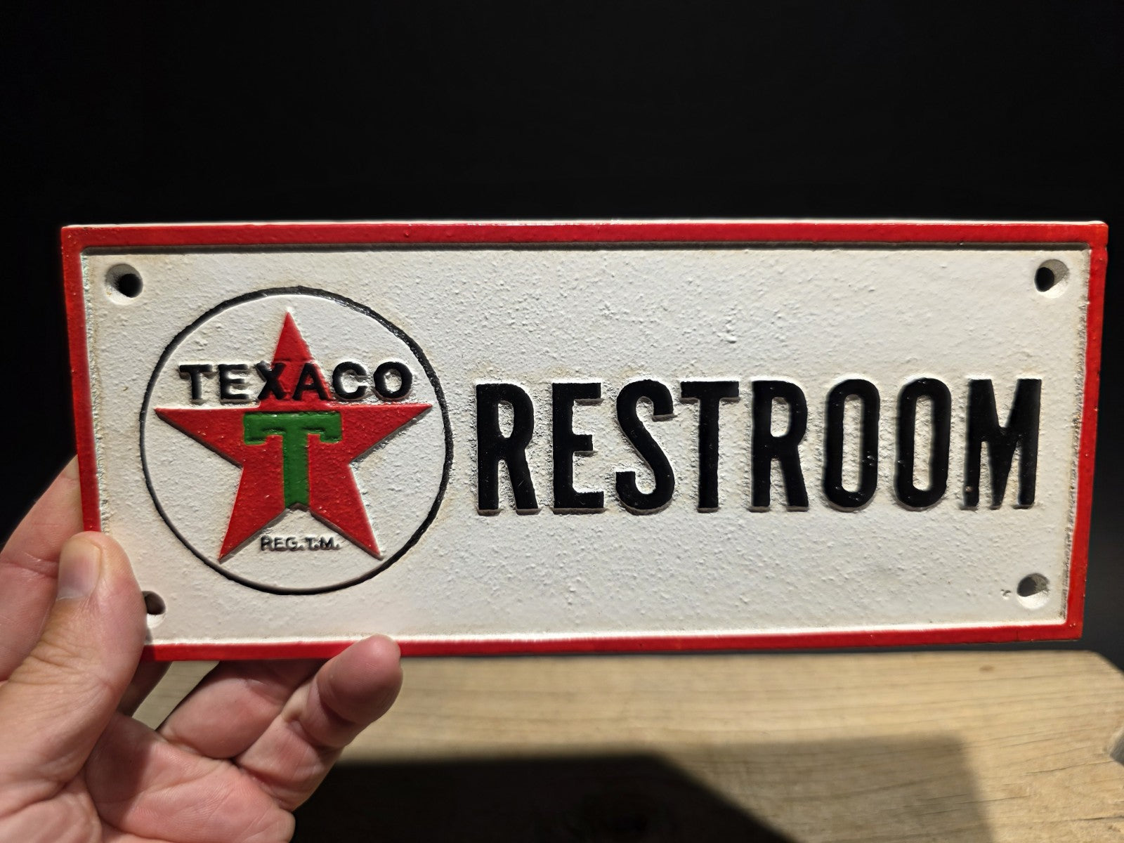 Antique Vintage Style Cast Iron Texaco Restroom Sign Plaque