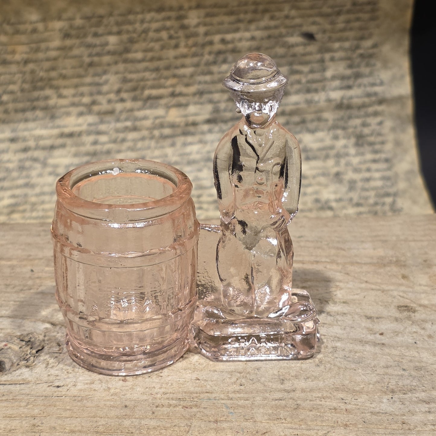 Charlie Chaplin Style Toothpick Holder – Pink Depression Glass Tramp Figure