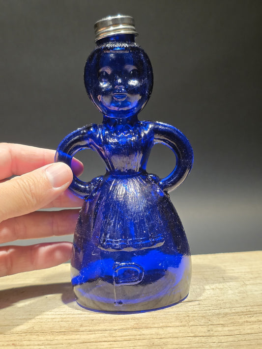 7" Vintage Style Cobalt Blue Depression Glass Lady Bottle