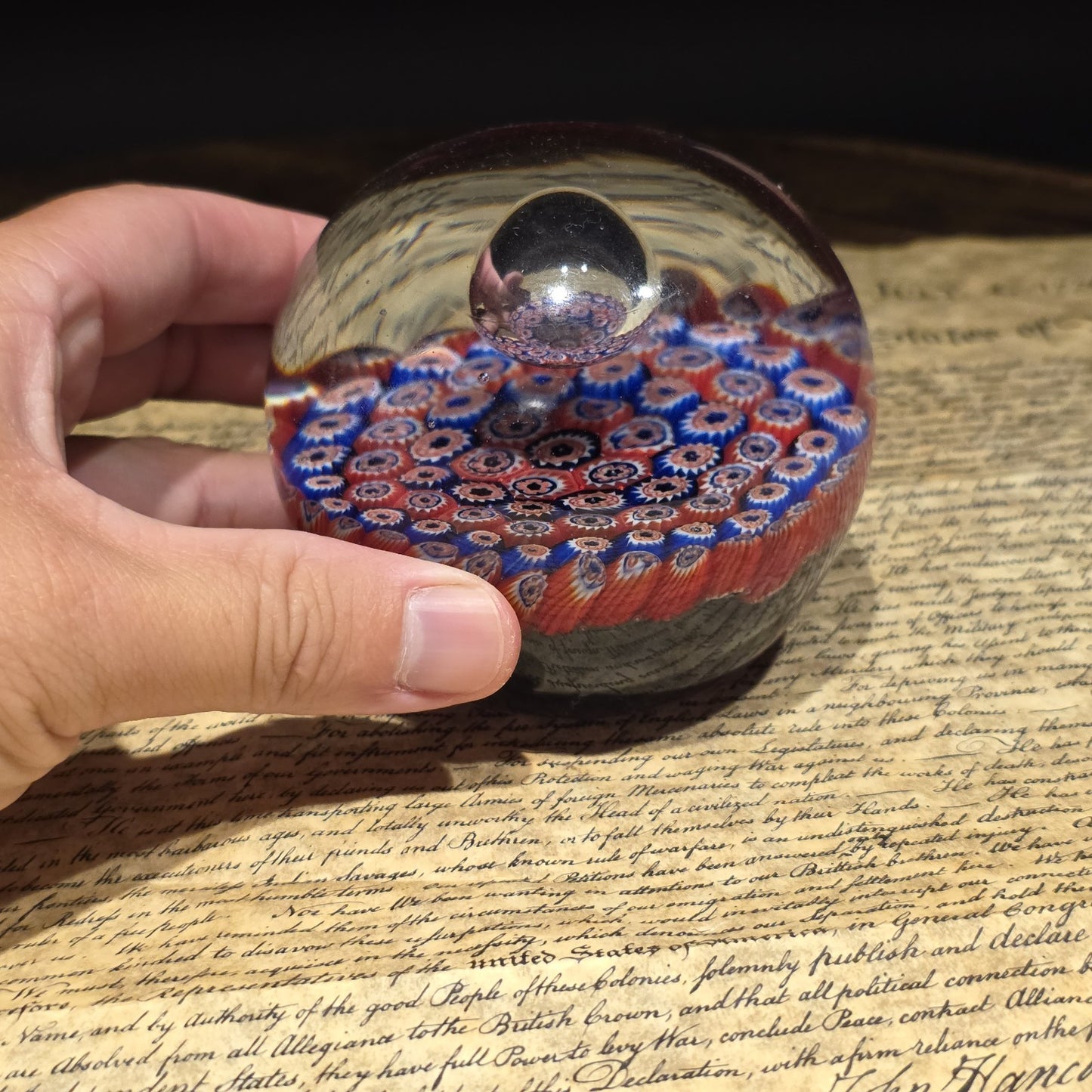 Millefiori Art Glass Paperweight – Murano Style Cane Glass Desk Weight