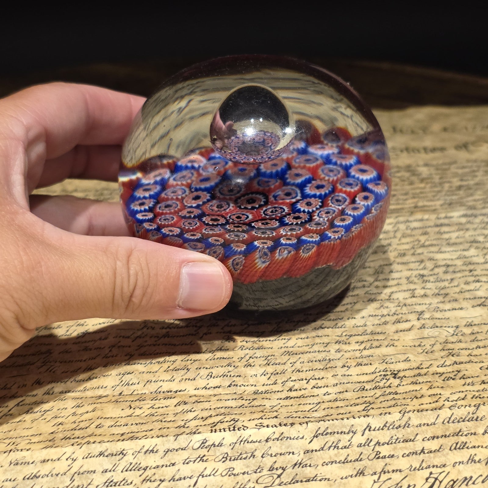 Millefiori Art Glass Paperweight – Murano Style Cane Glass Desk Weight