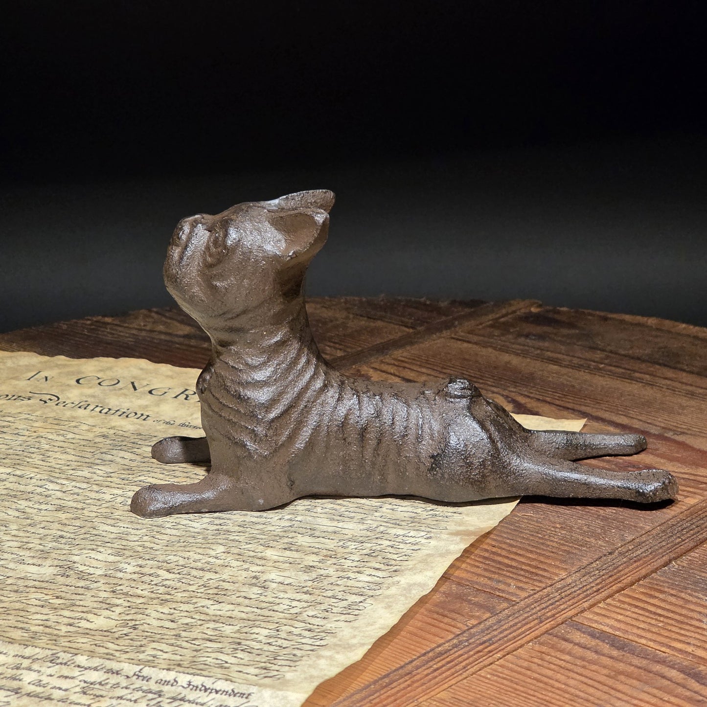 Cast Iron French Bulldog Doorstop – Vintage Style Reclining Dog Rust/Black