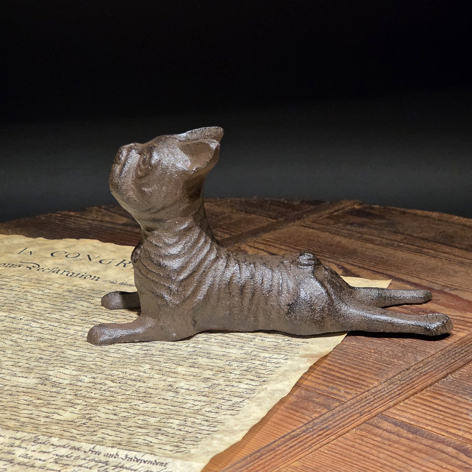 Cast Iron French Bulldog Doorstop – Vintage Style Reclining Dog Rust/Black