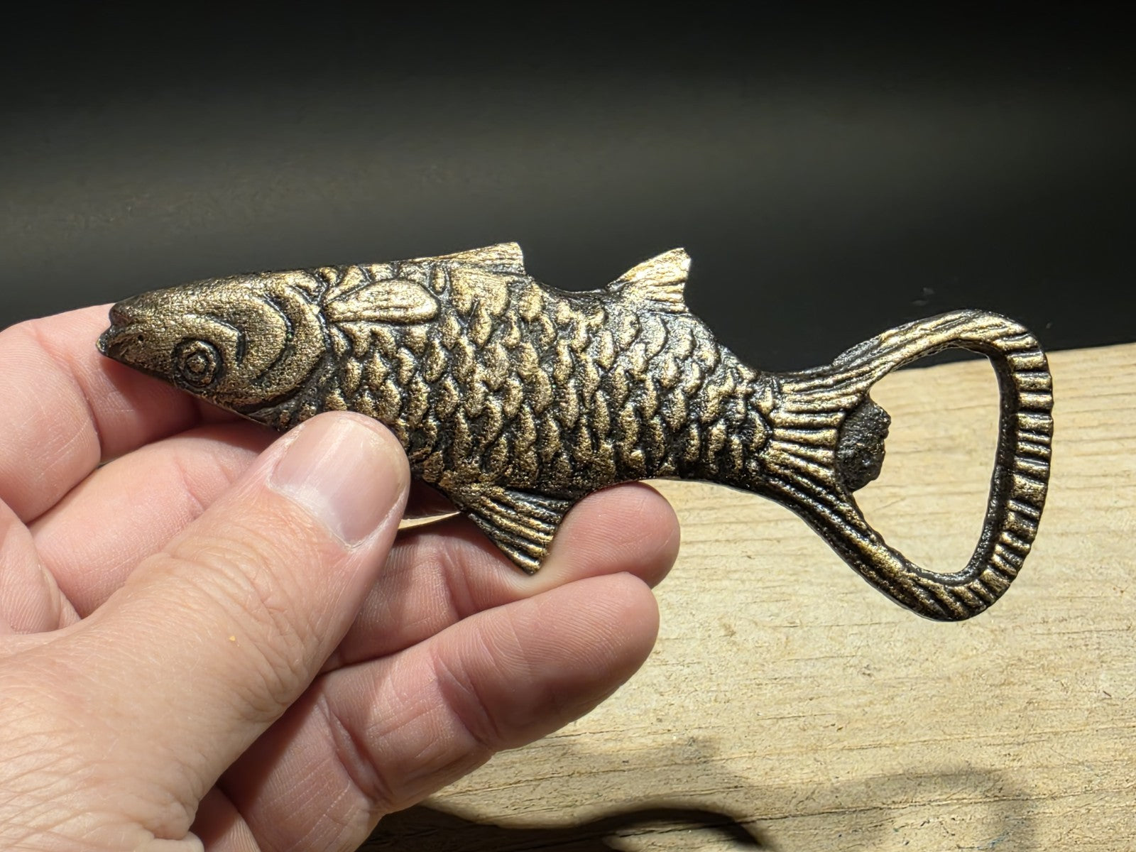 5" Vintage Style Antique Brass Cast Iron Fish Bottle Opener bar tool