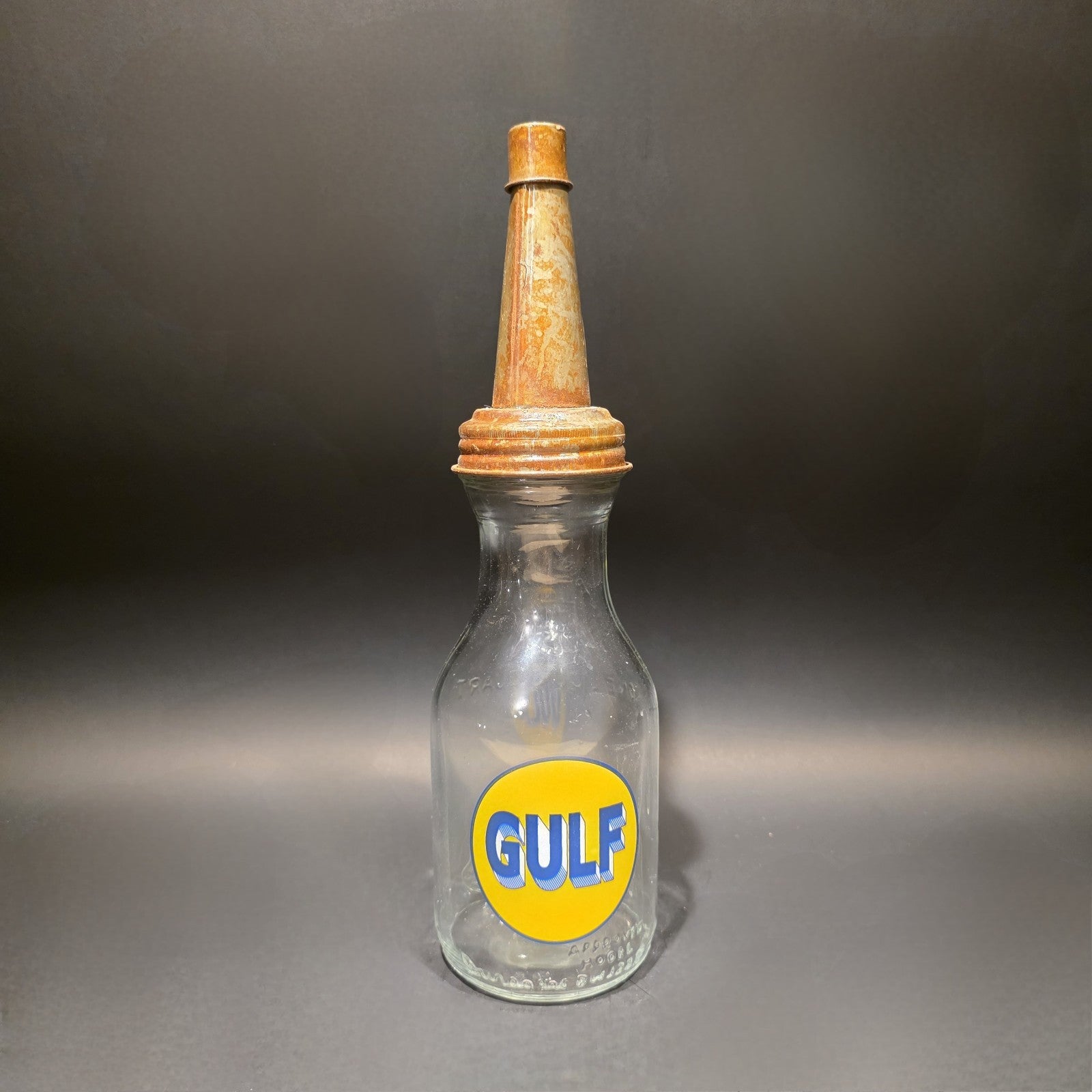 1930s Style Glass Gulf Oil Bottle w Spout