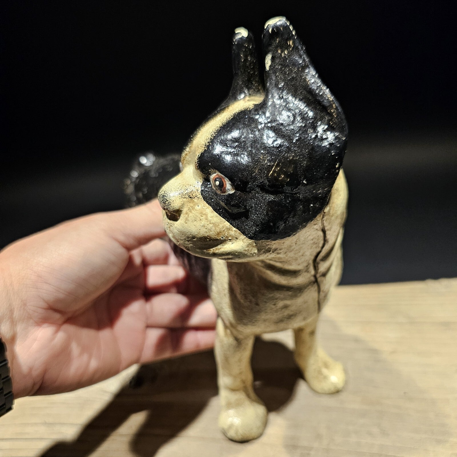 Antique Style Cast Iron Boston Terrier Dog Door Stop Coin Bank