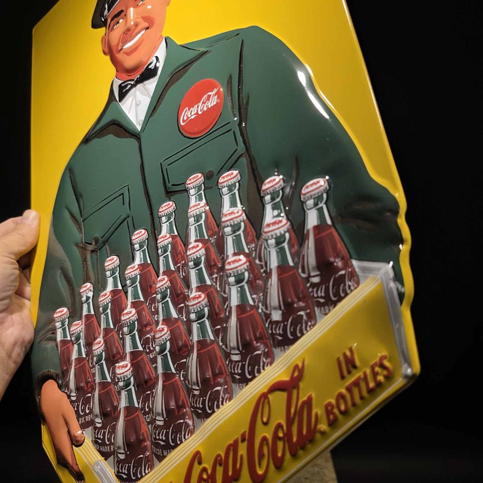 20" Vintage Style Coca-Cola Delivery Man Sign Embossed Coke Advertising