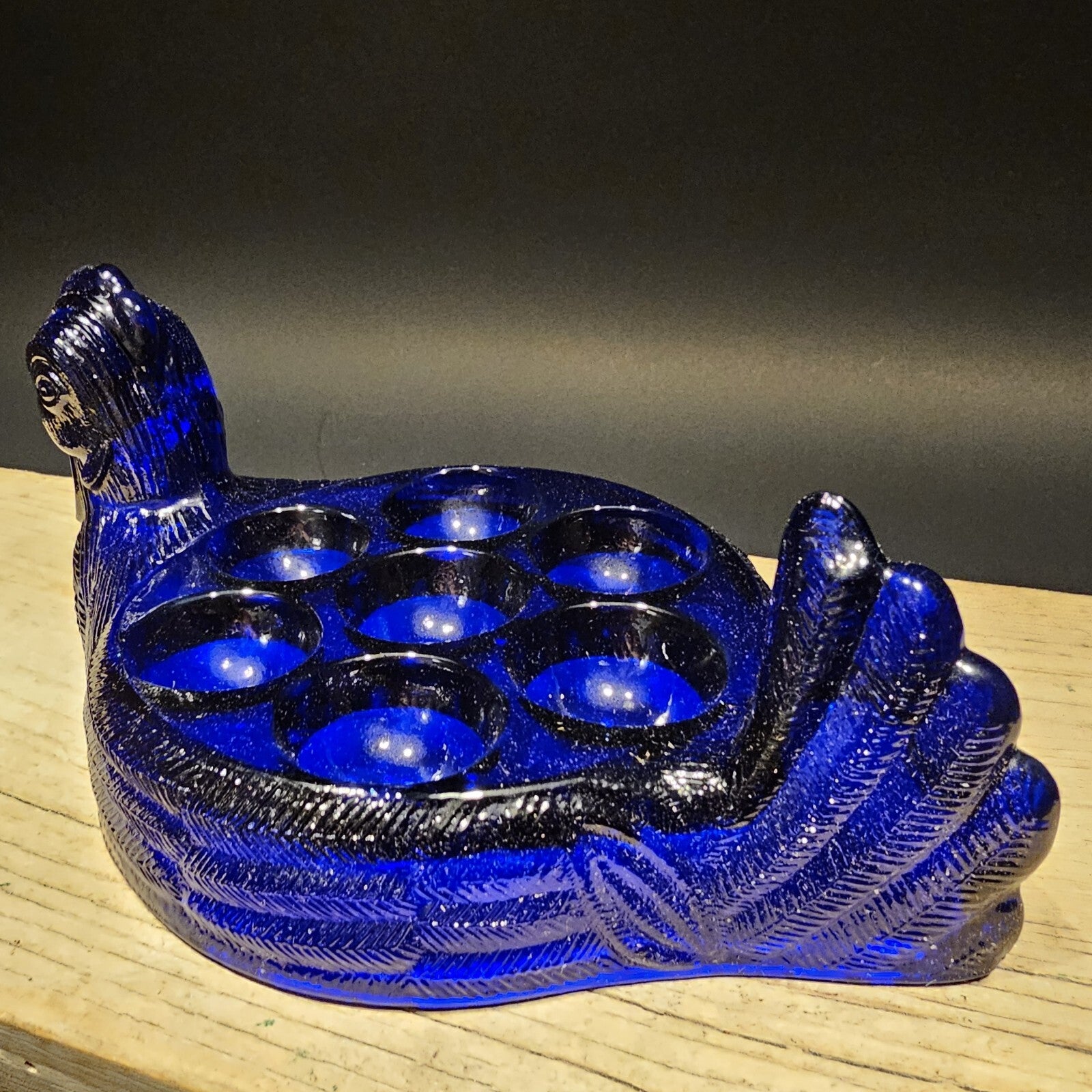 Vintage Antique Style Cobalt Blue Depression Glass Nesting Chicken Egg Holder