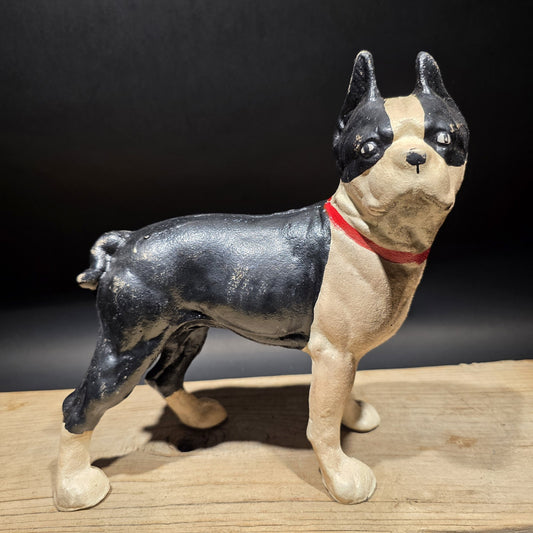 Antique Style Cast Iron Boston Terrier Dog Door Stop Coin Bank