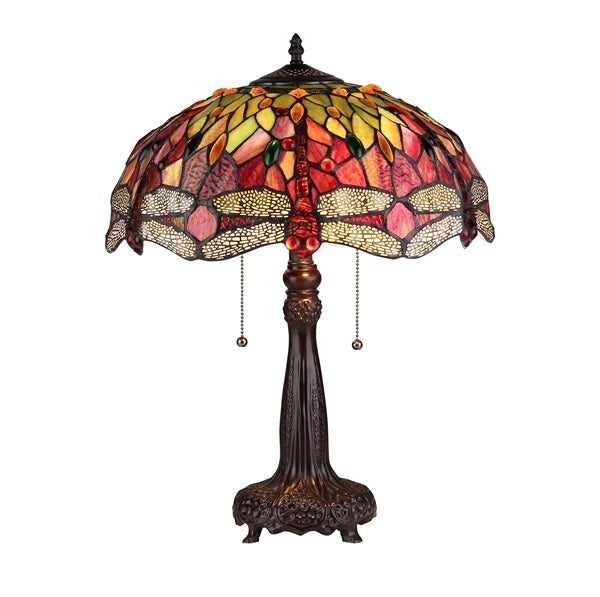 21" Antique Vintage Style Stained Glass Dragonfly Table Lamp