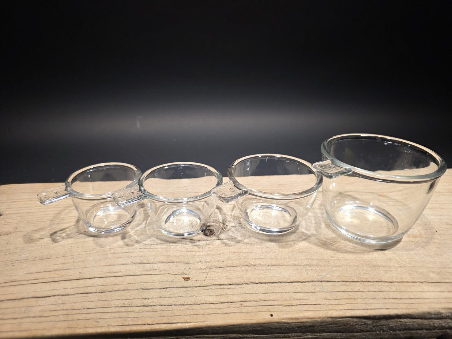 Vintage Style Crystal Clear Depression Glass 4pc Measuring Cup Set