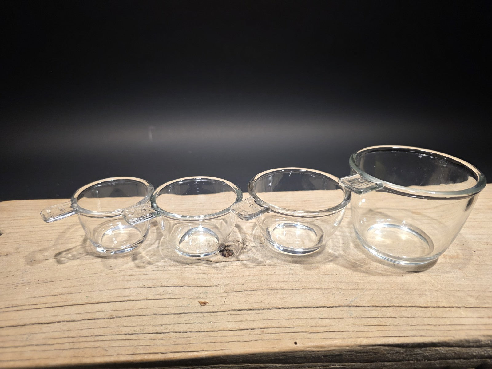 Vintage Style Crystal Clear Depression Glass 4pc Measuring Cup Set