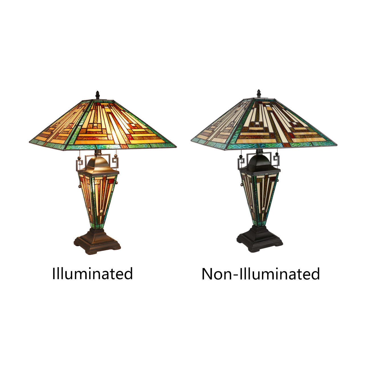 22.91" 3 light Antique Vintage Style Stained Glass Mission Table Lamp