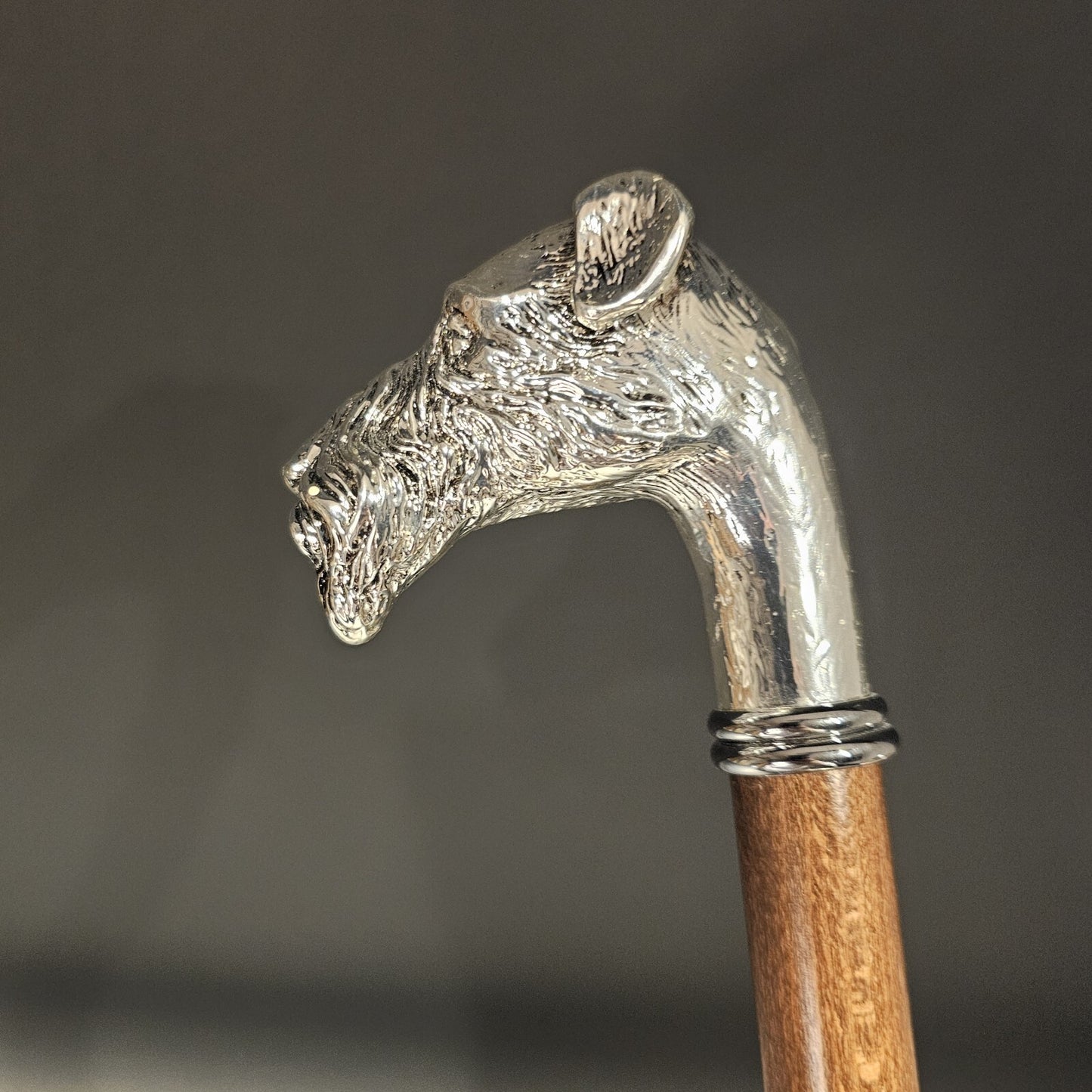 36" Antique Style Fox Terrier Dog Head Walking Stick Cane