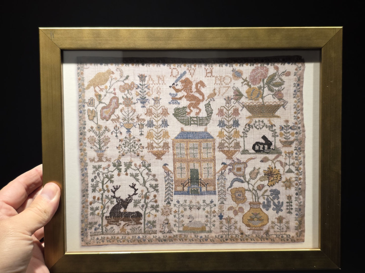 11" x 8.5" Framed Sampler PRINT – Early American Folk Embroidery Design