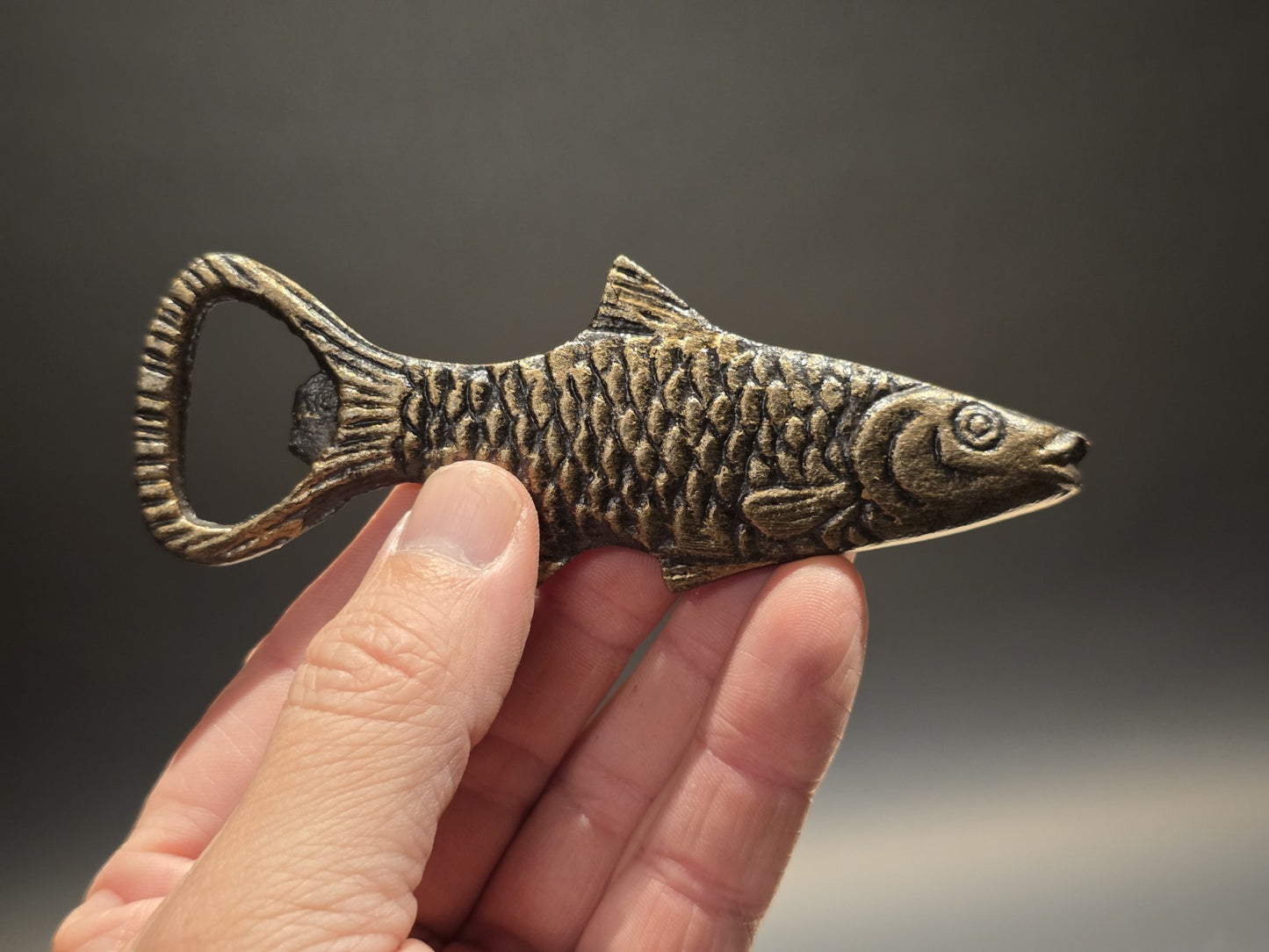 5" Vintage Style Antique Brass Cast Iron Fish Bottle Opener bar tool