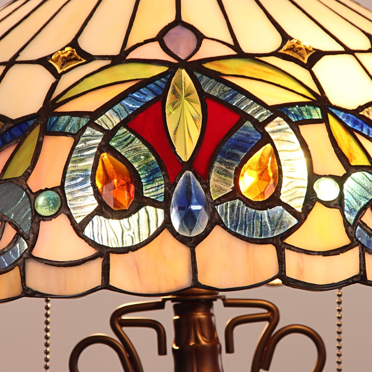 23.23" Antique Vintage Style Stained Glass Lit Base Table Lamp