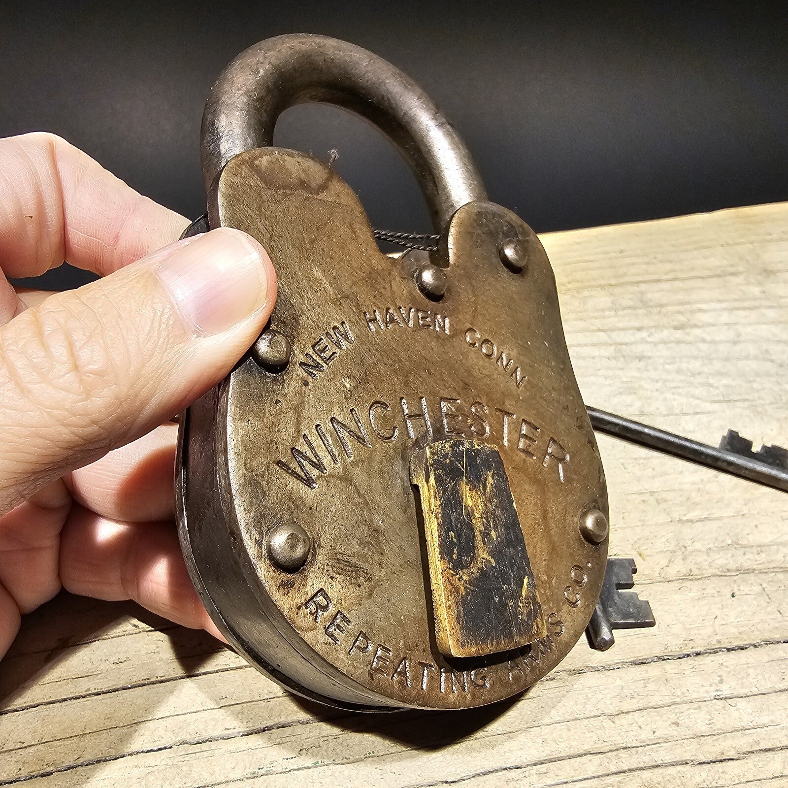 5" Antique Vintage Style Cast Iron Winchester Firearms Ammo Box Padlock Lock
