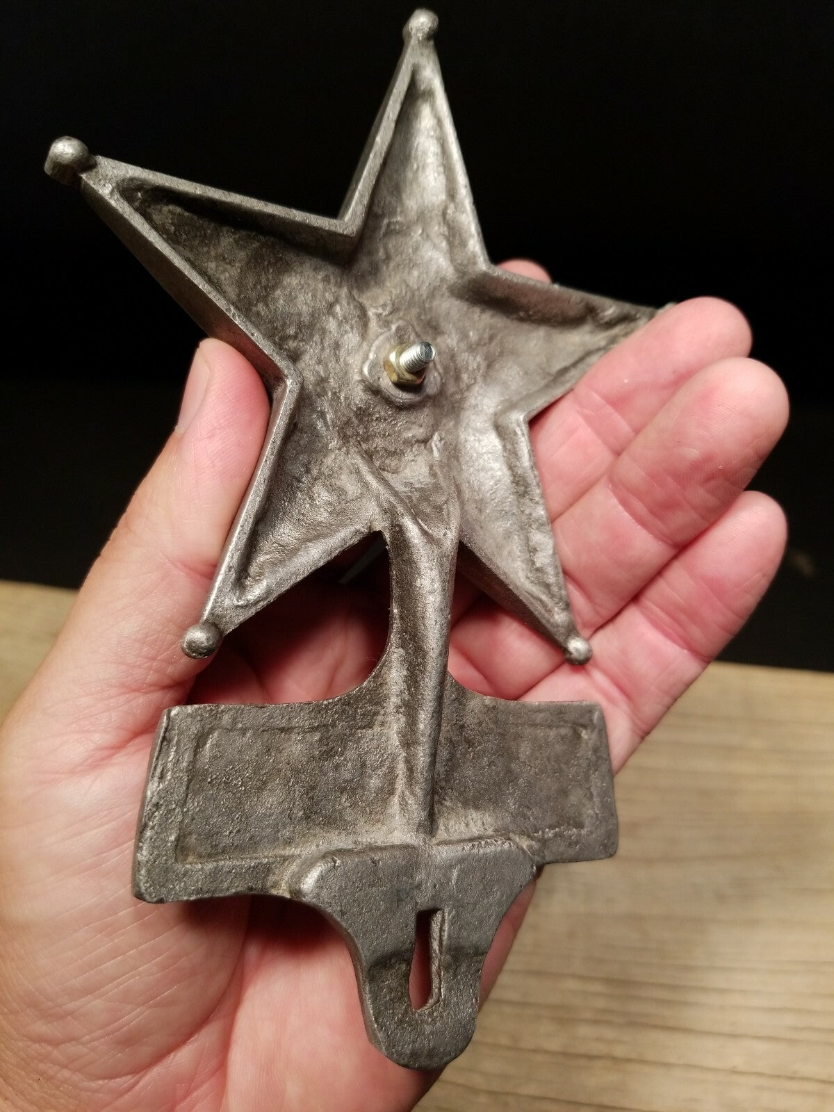 Antique Vintage Style Cast Aluminum Safety Star Car License Plate Fob Topper